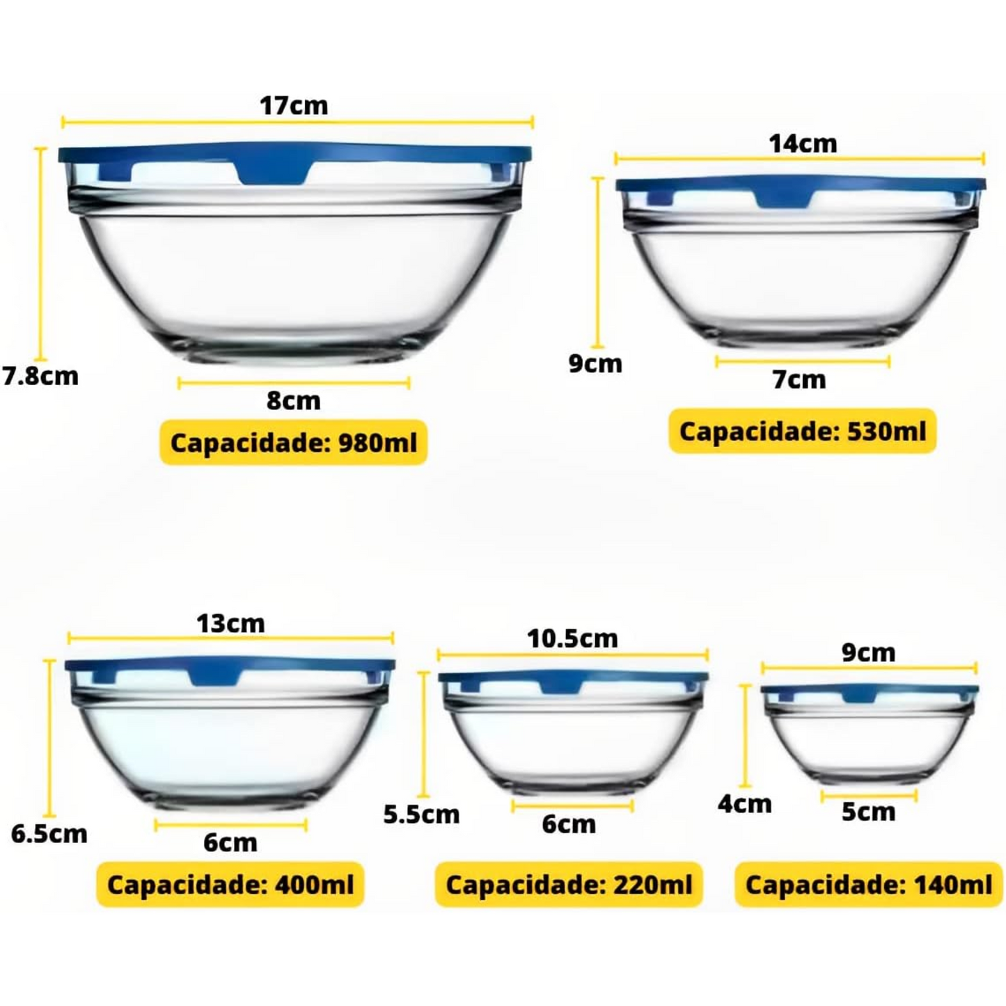 Set 5 Taper Vidrio Para Alimentos