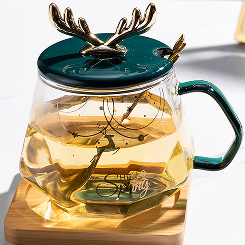 Taza De Vidrio Con Tapa Reno 🦌🦌